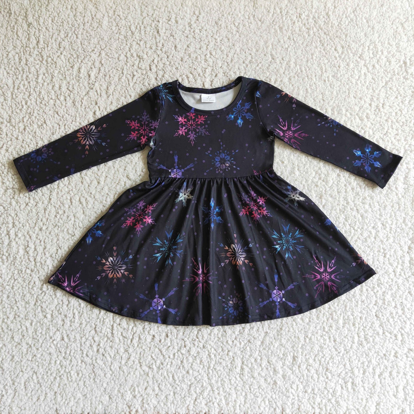 GLD0035 Girls Snowflake Dress Long Sleeves