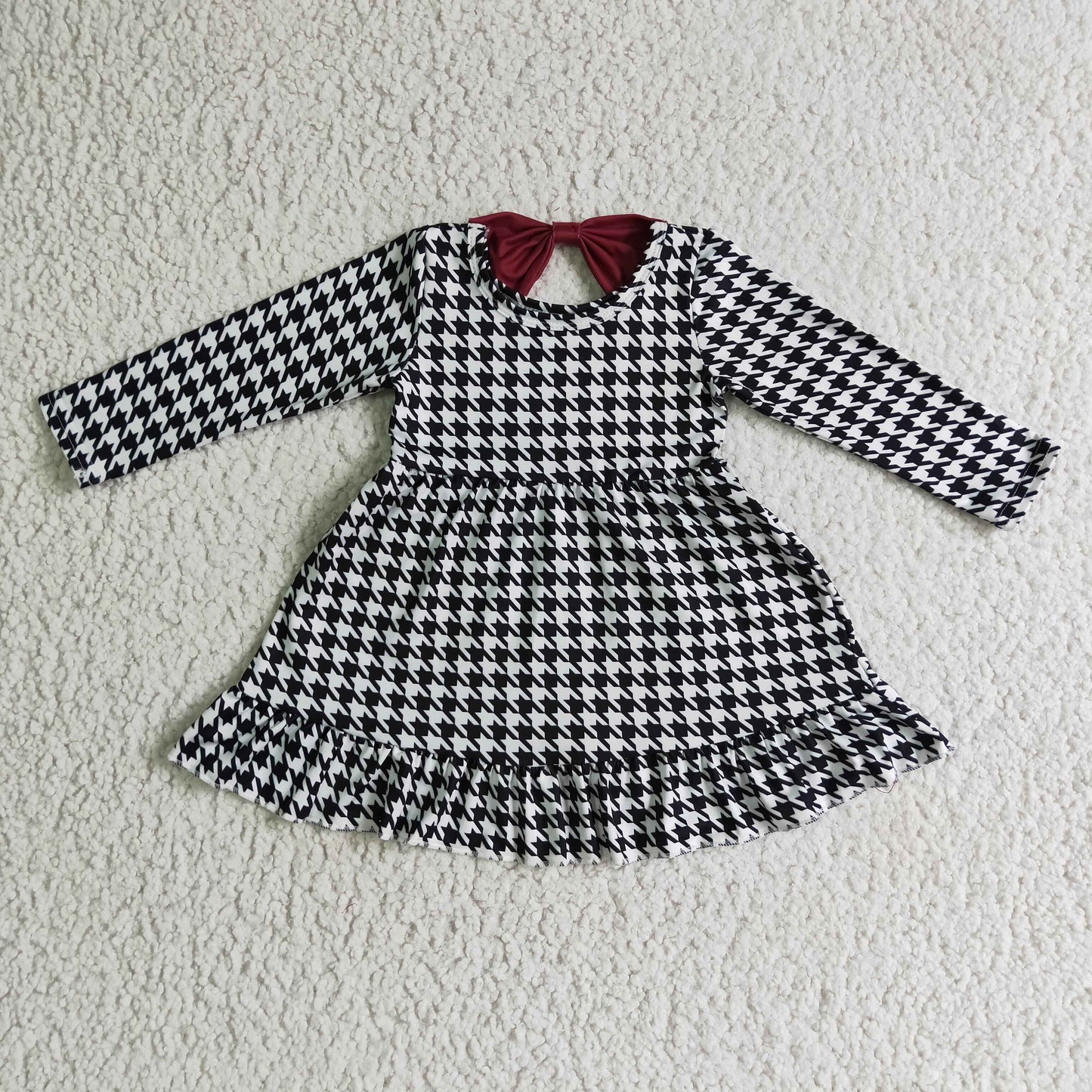 GLD0109 Girls Black Plaid Dress Long Sleeves