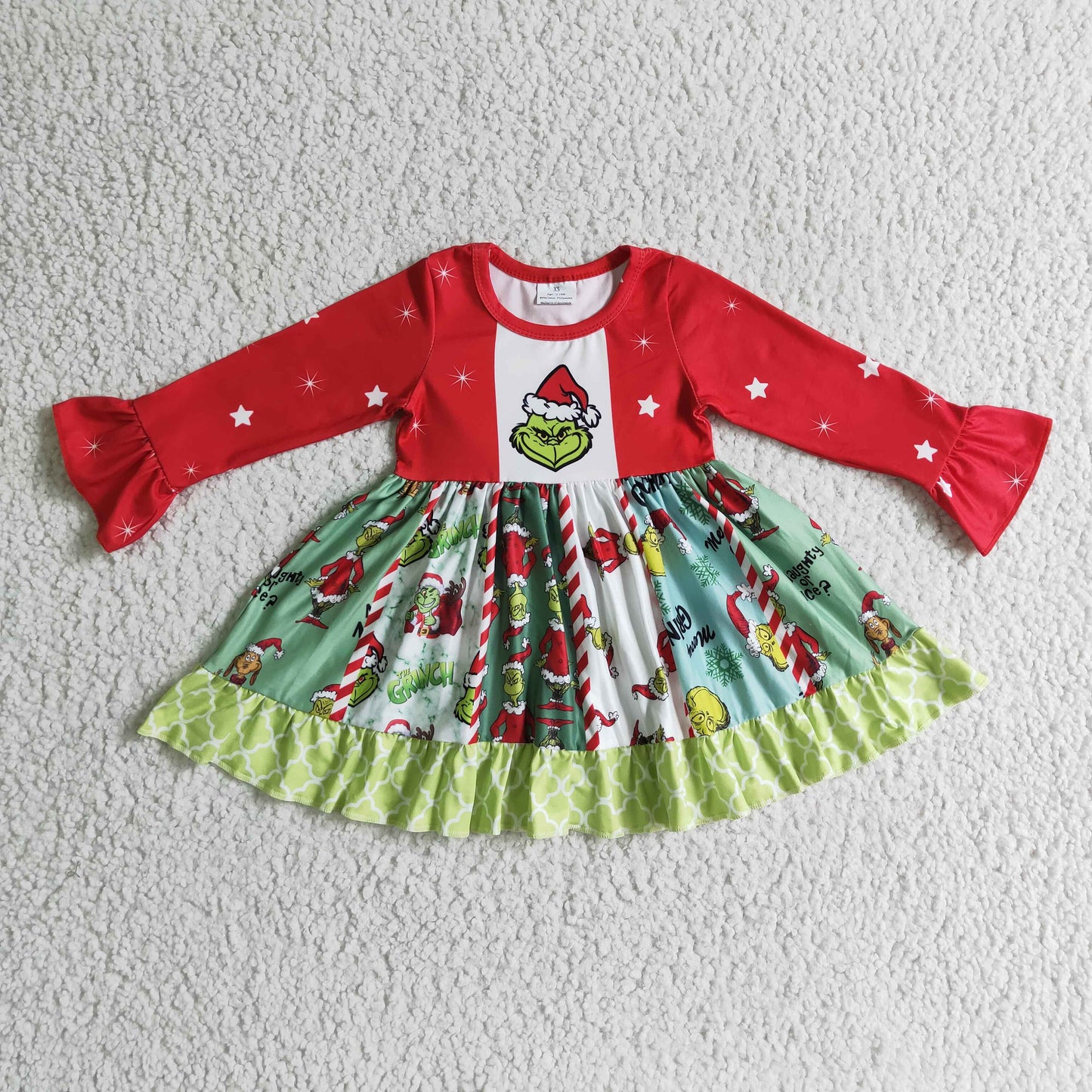 Girls Christmas Green Dress Long Sleeves