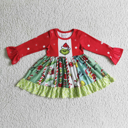Girls Christmas Green Dress Long Sleeves