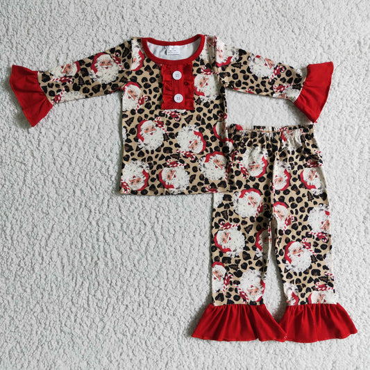 Girls Christmas Santa Leopard Pajamas
