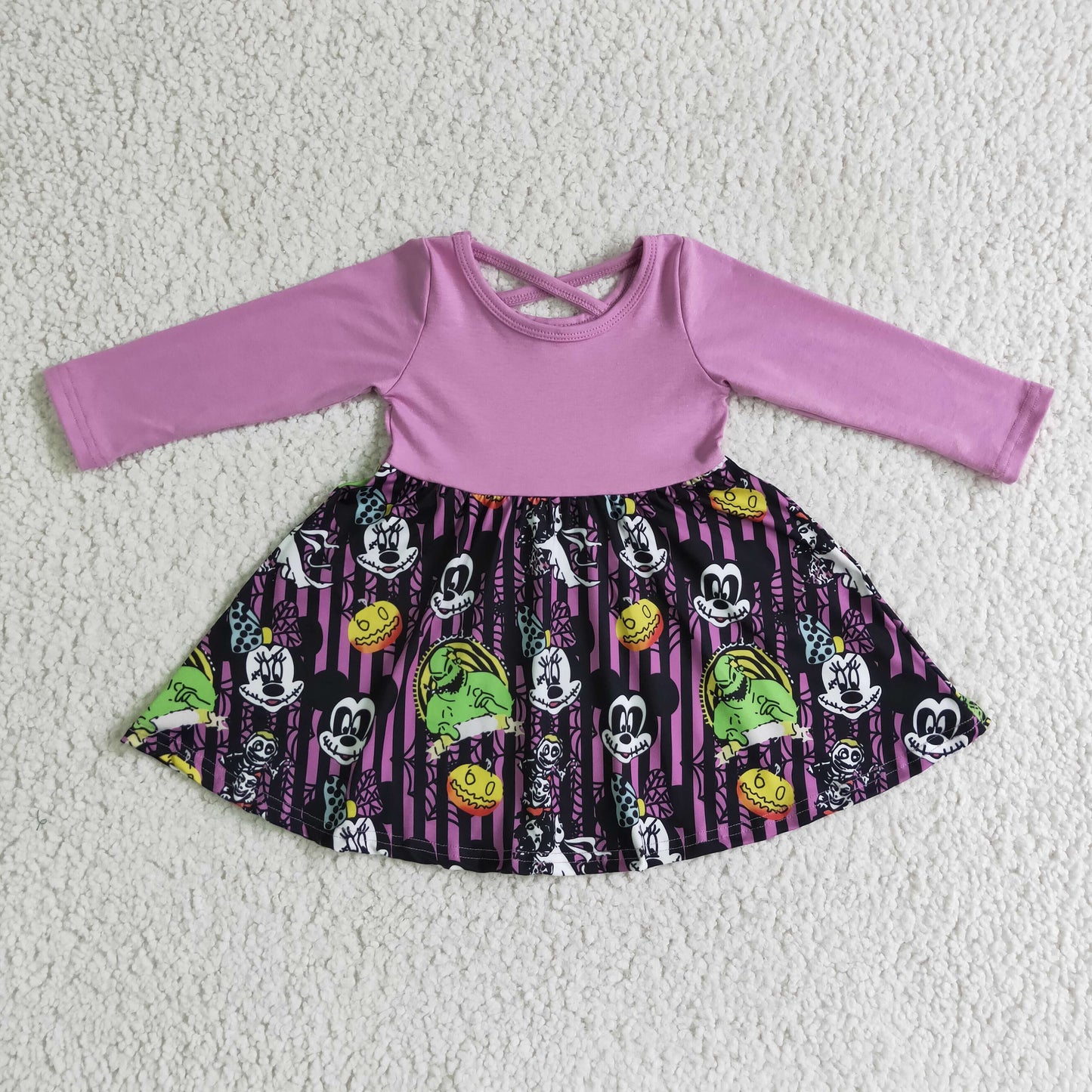 GLD0059 Girls Halloween Cartoon Purple Dress Long Sleeves