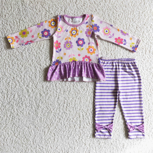 GLP0225 Girls Floral Purple Stripe Outfits