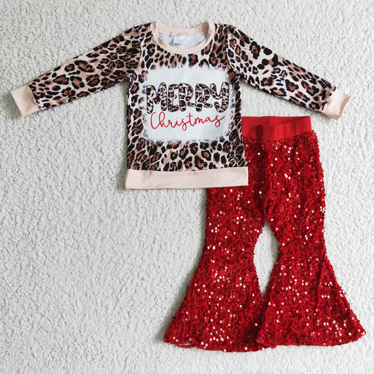 GLP0334 Girls Merry Christmas Outfits Sequined Pants