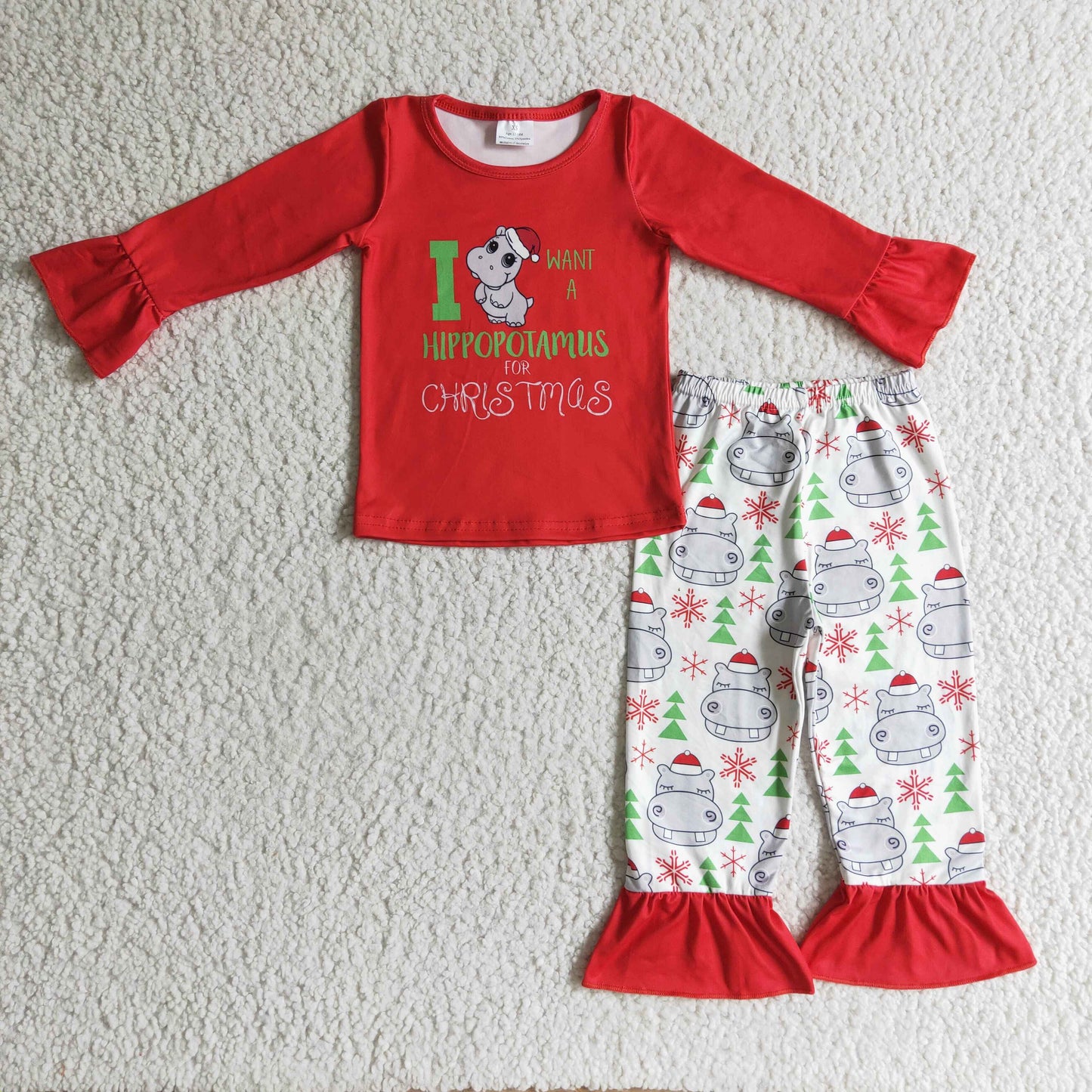 Girls Christmas Hippo Outfits Long Sleeves