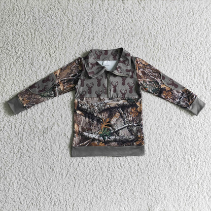 BT0094 Boys Camo Army Green Pullover Long Sleeves Zip