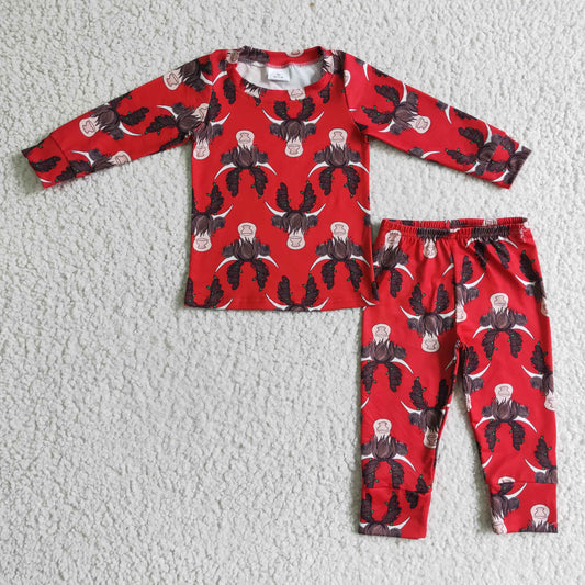 Boys Christmas Cow Red Pajamas