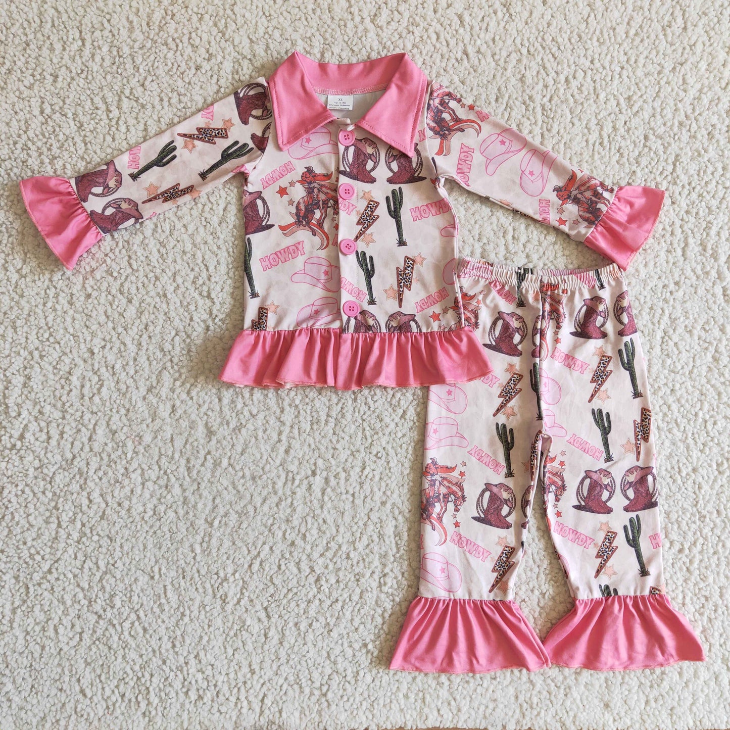 Girls Pink Howdy Pajamas Long Sleeves Pants