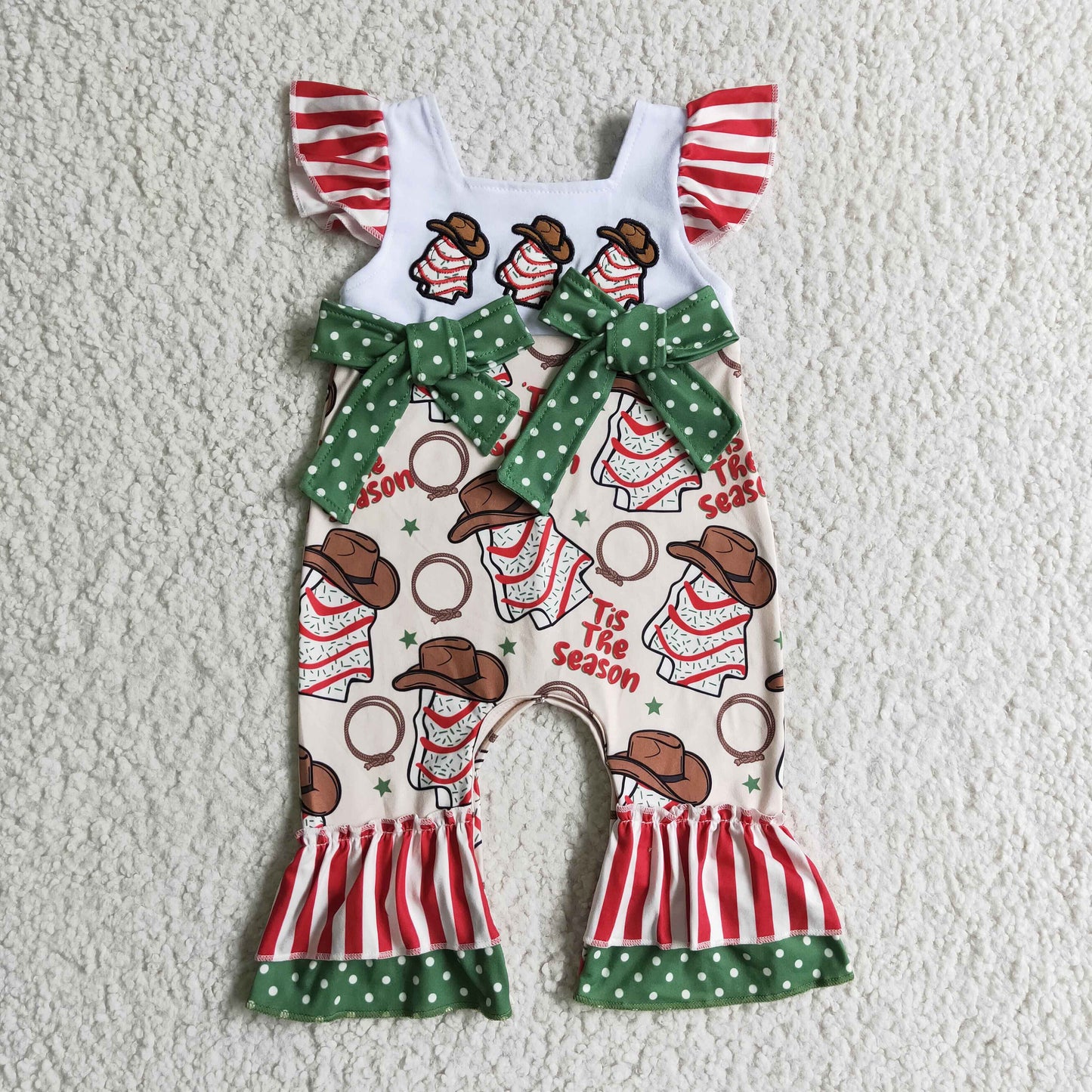 SR0100 Girls Christmas Tree Embroidery Rompers