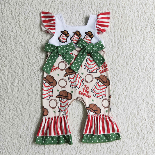 SR0100 Girls Christmas Tree Embroidery Rompers