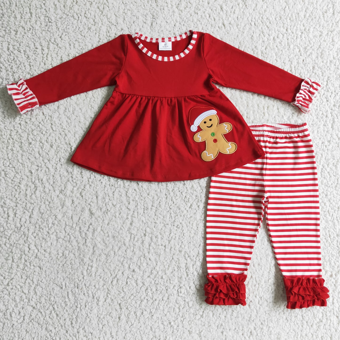 Girls Embroidery Christmas Gingerbread Outfits Red