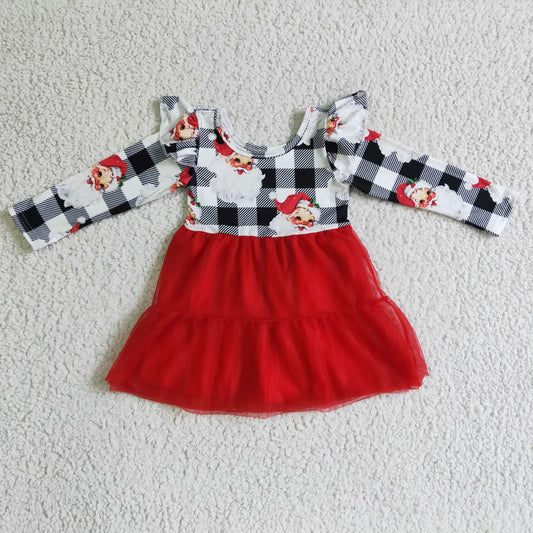 GLD0121 Girls Christmas Santa Tulles Dress Long Sleeves