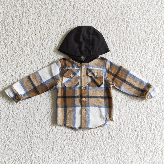 Boys Brown Plaid Flannel Shirt Coat