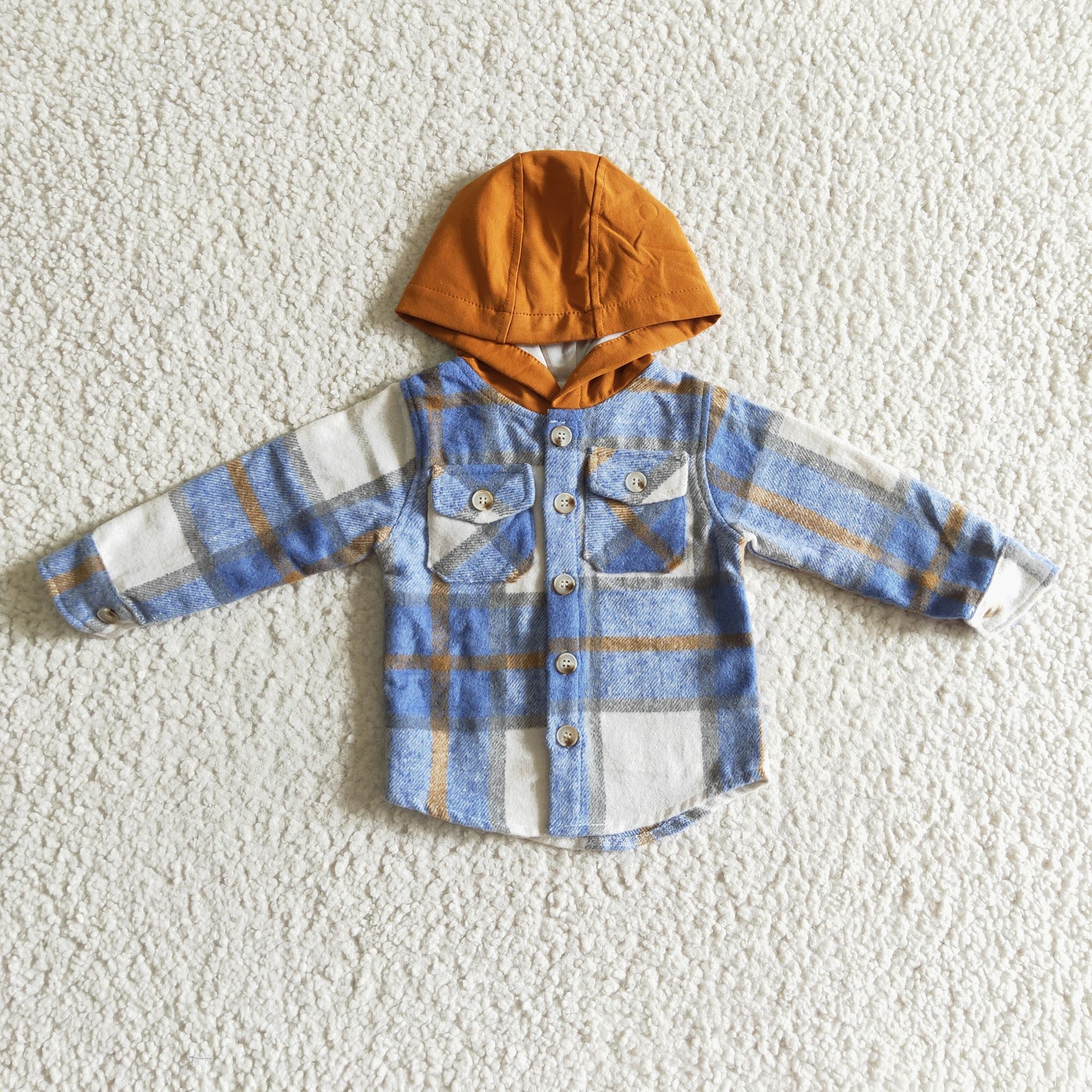 BT0074 Boys Blue Plaid Flannel Shirt Coat