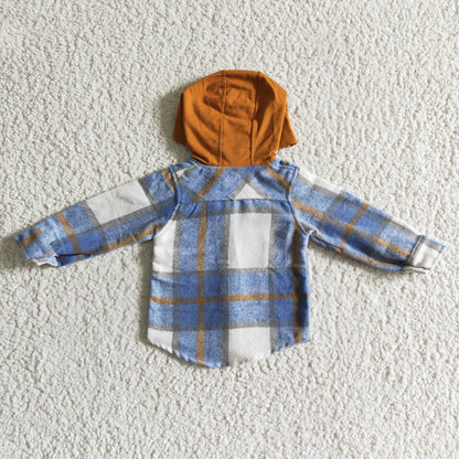 BT0074 Boys Blue Plaid Flannel Shirt Coat