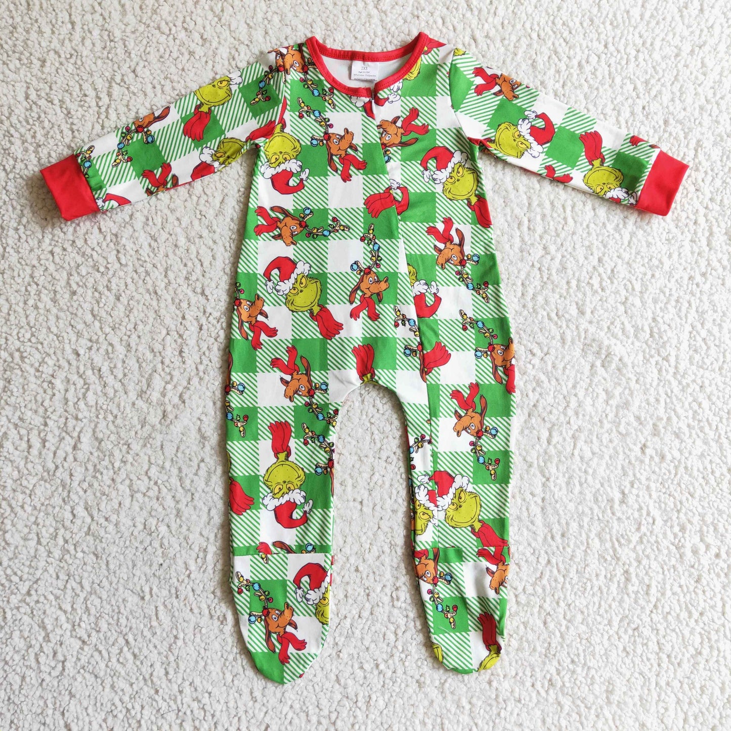 Boys Christmas Green Zipper Rompers