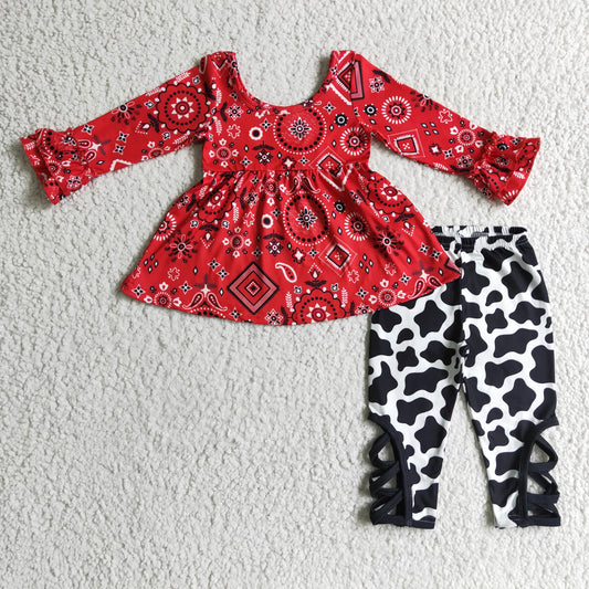 GLP0091 Girls Red Outfits Cow Leggings