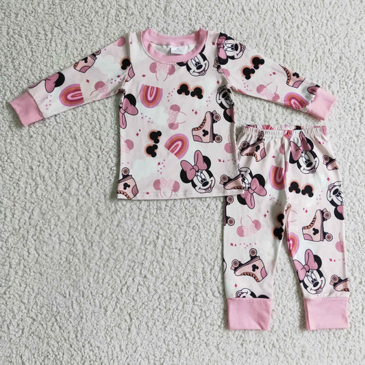 Girls Pink Cartoon Pajamas