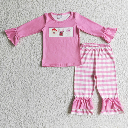 GLP0315 Girls Christmas Pink Outfits Plaid Pants
