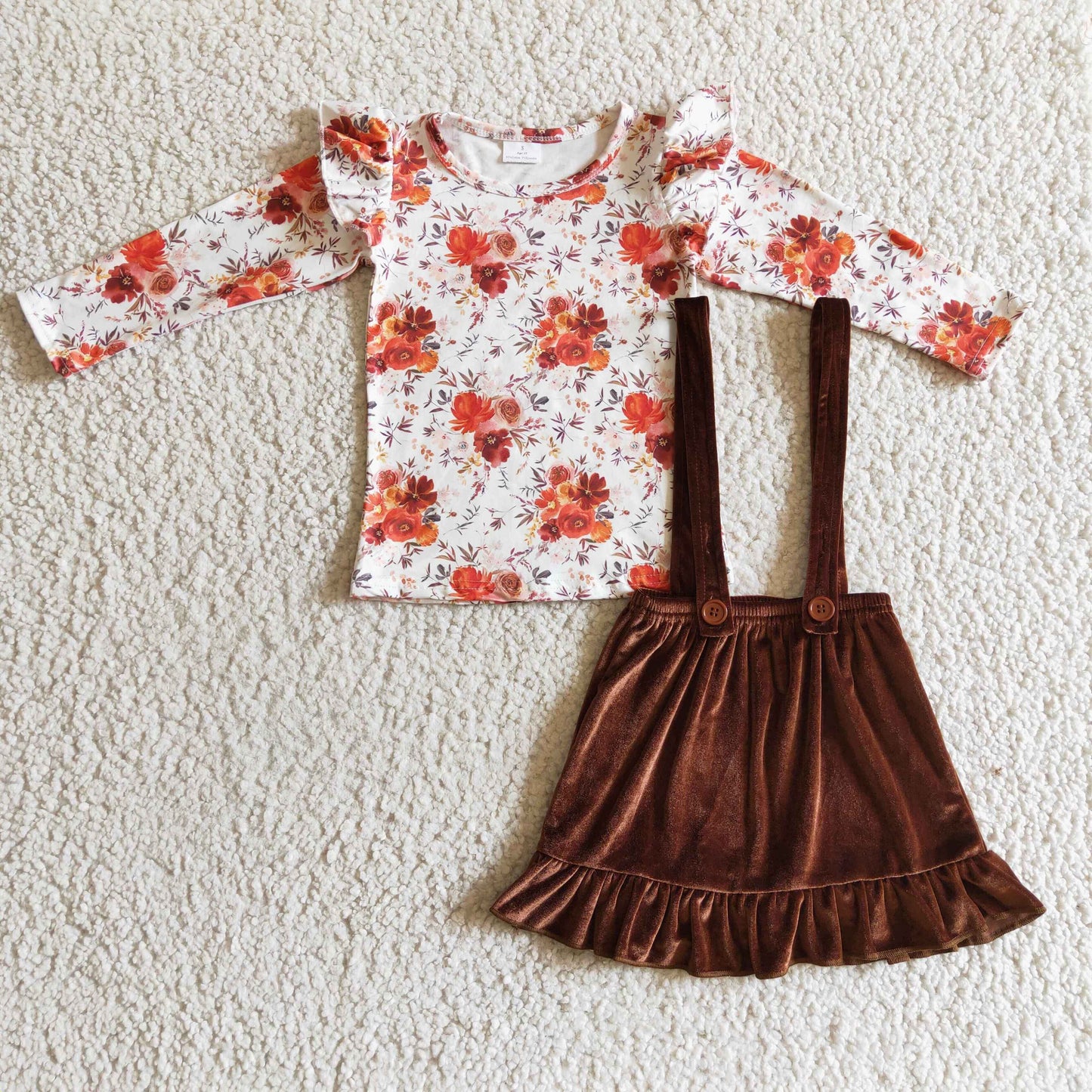 Girls Floral Velvet Floral Overalls Skirt