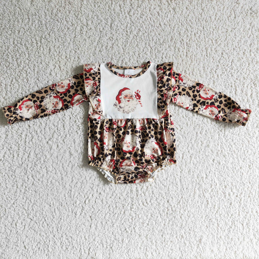Girls Christmas Santa Leopard Rompers