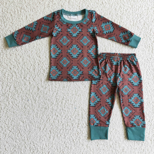 Boys Brown Pajamas Long Sleeves