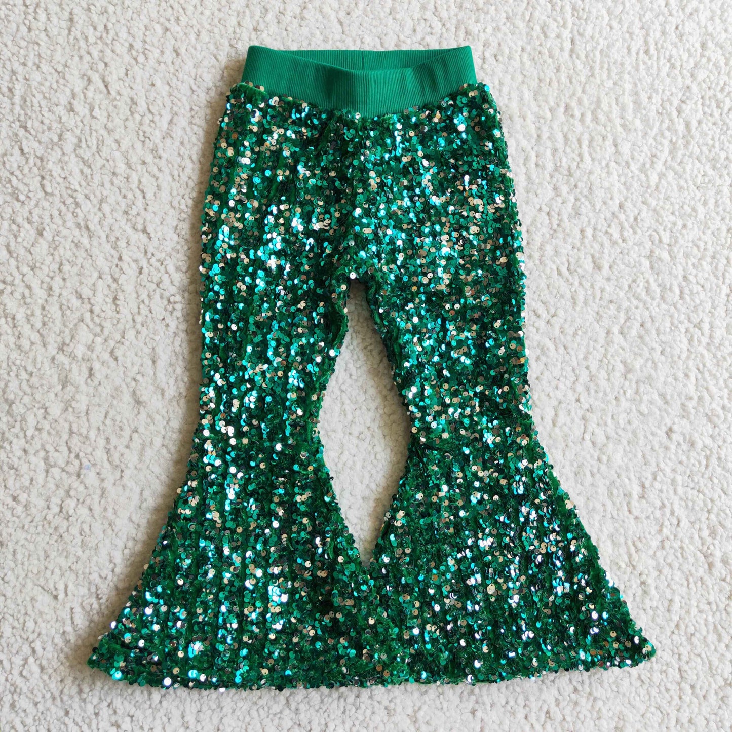 Girls Sequined Bell Bottom Pants Green