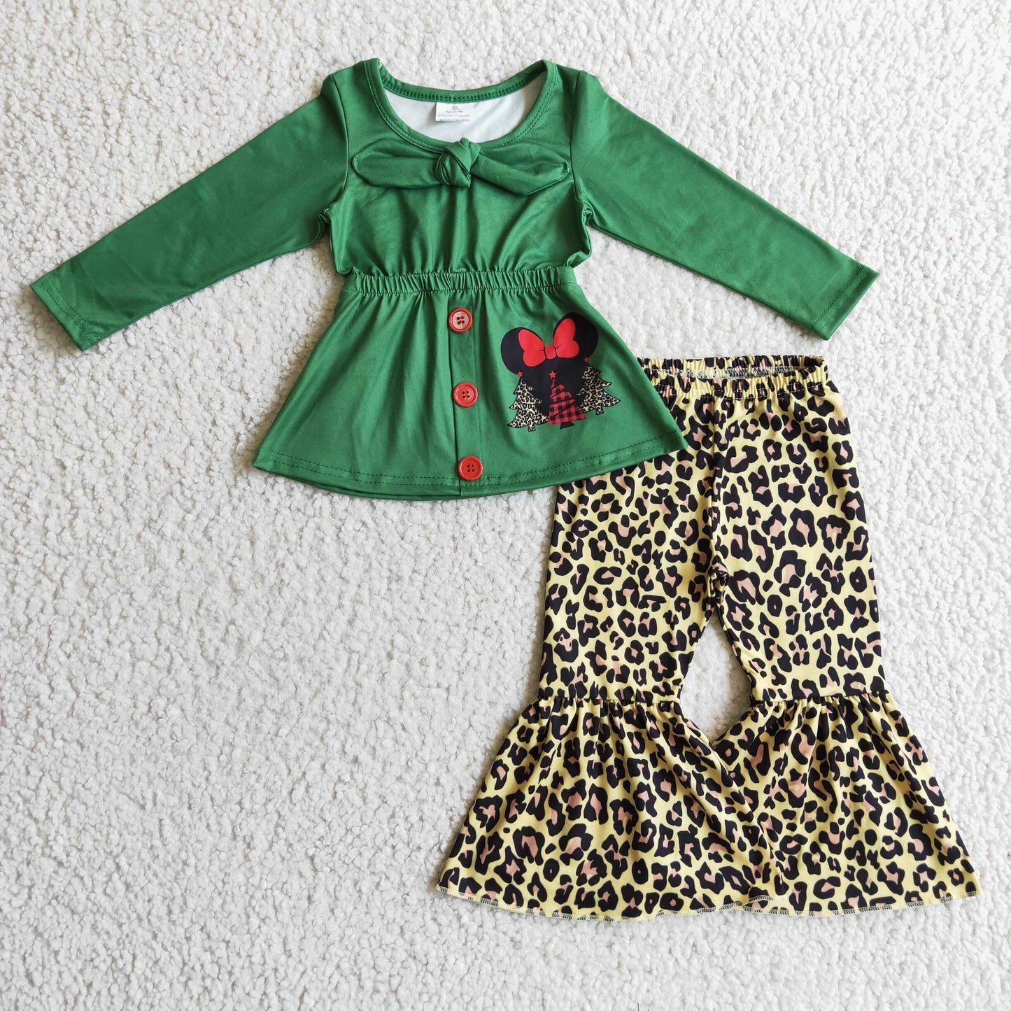 Girls Christmas Leopard Outfits Long Sleeves