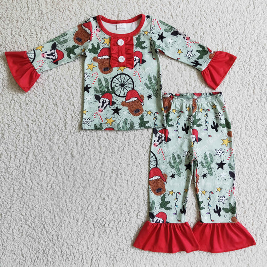 Girls Christmas Cow Pajamas