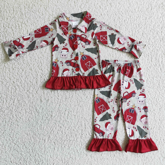 Girls Christmas Red Pajamas Long Sleeves Pants