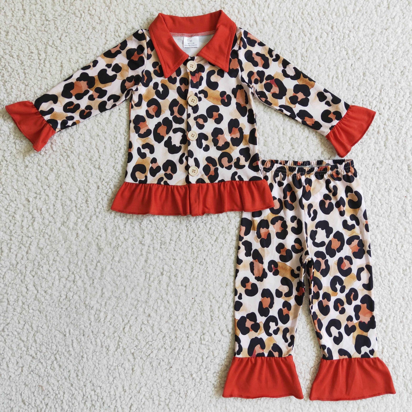 Girls Leopard Pajamas Long Sleeves Pants