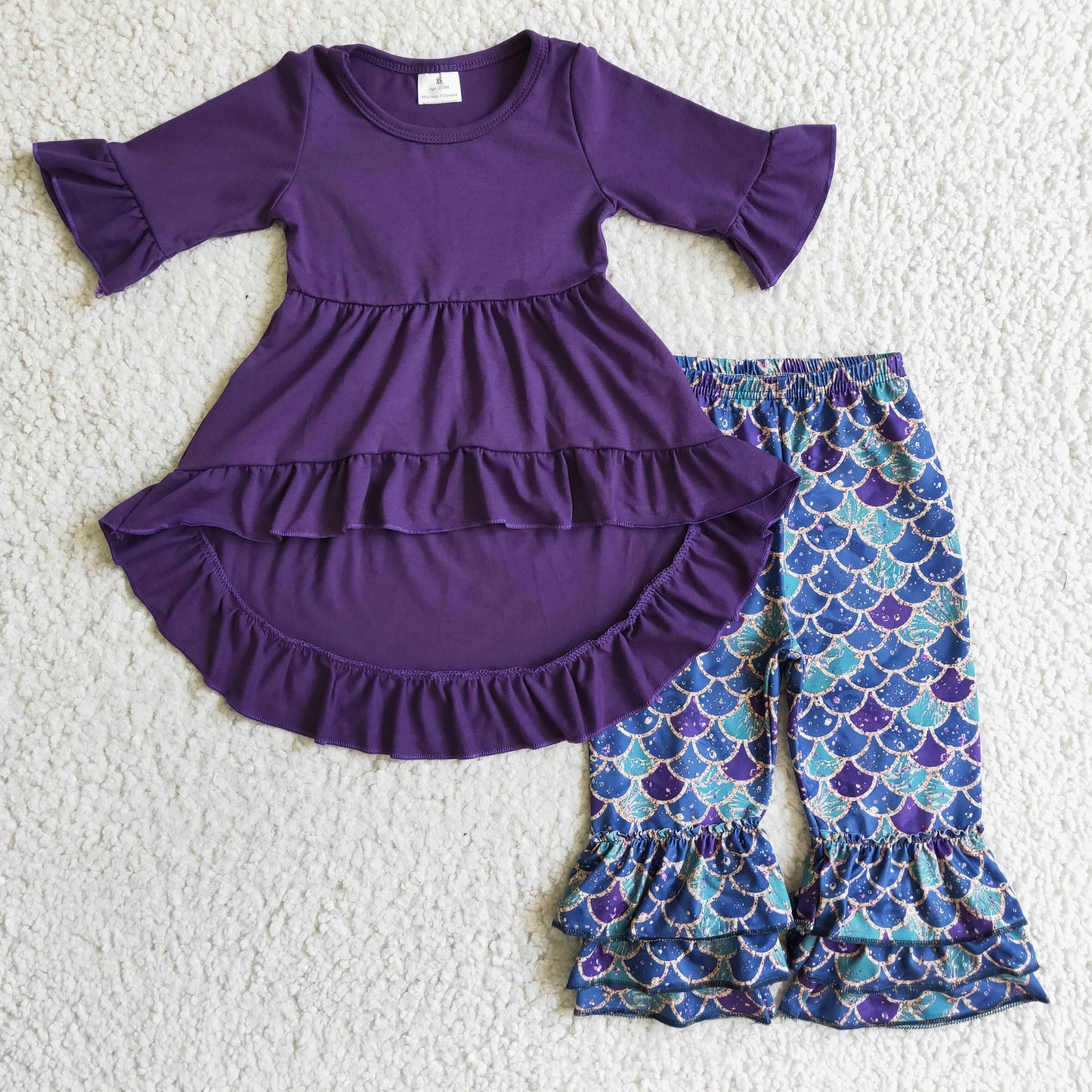 Girls Purple Fish Scales Outfits Bell Bottom Pants