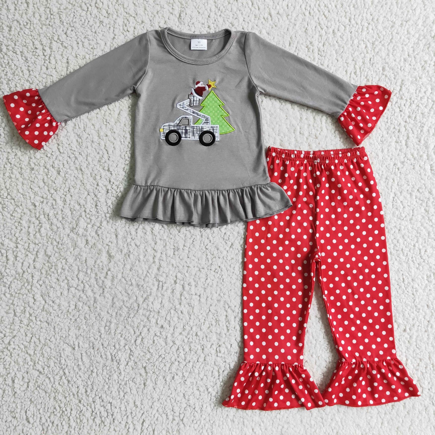 Girls Christmas Tree Outfits Long Sleeves Embroidery