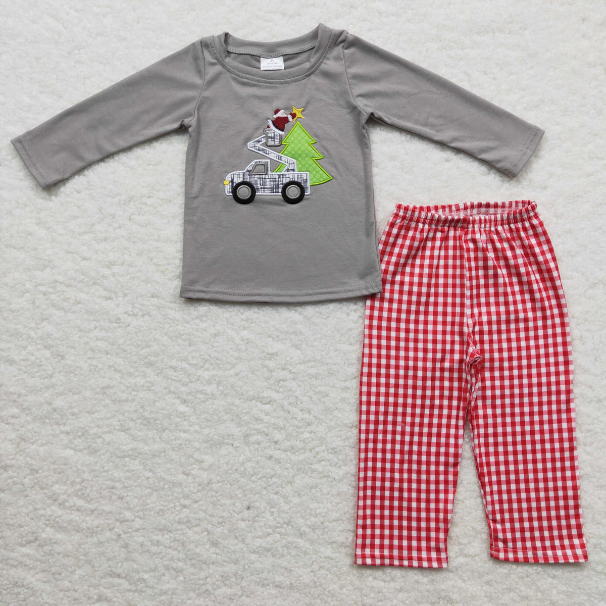 Boys Embroidery Christmas Tree Outfits Long Sleeves Red Pants – ZHOHAO03