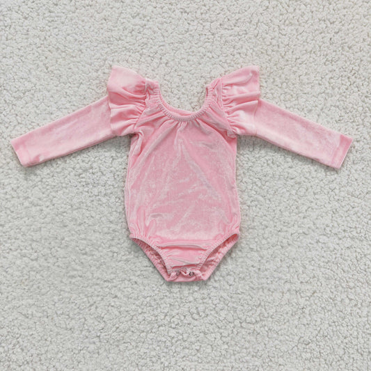 Baby Velvet Rompers Pink Long Sleeves