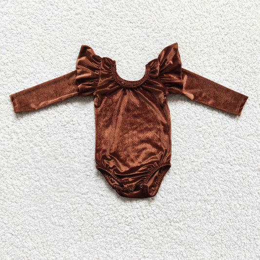 Baby Velvet Rompers Brown Long Sleeves