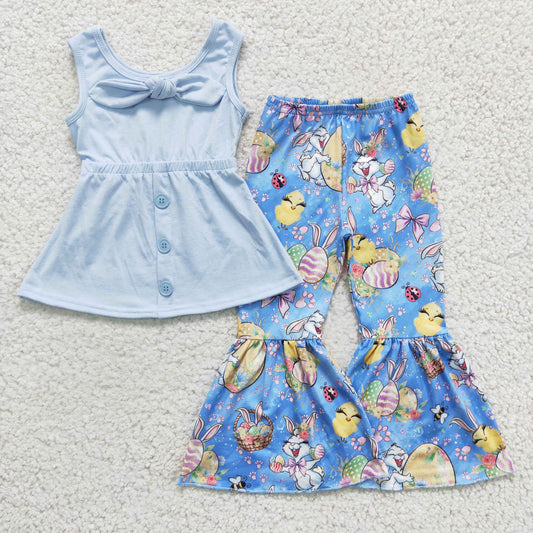 Girls Easter Bunny Sky Blue Outfits Short Sleeves