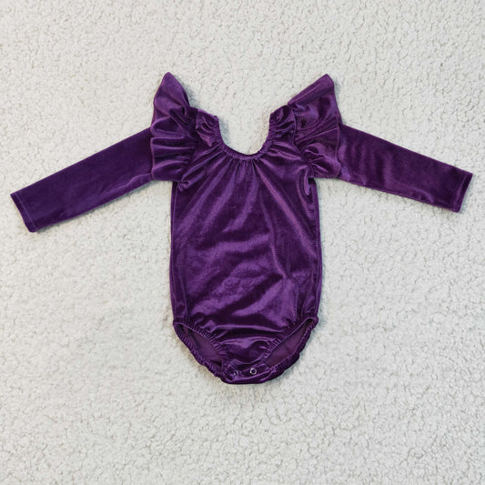 Baby Velvet Rompers Purple Long Sleeves