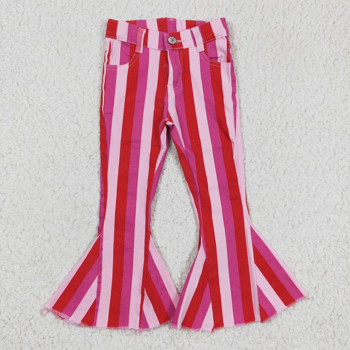 Girls Bell Bottom Pink Stripe Jeans Pants