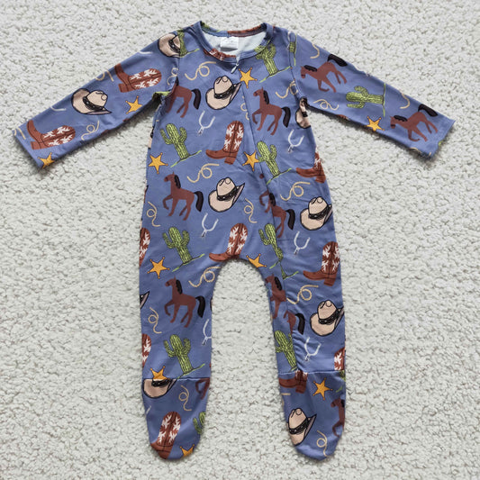 Baby Cowboy Zip Rompers Long Sleeves