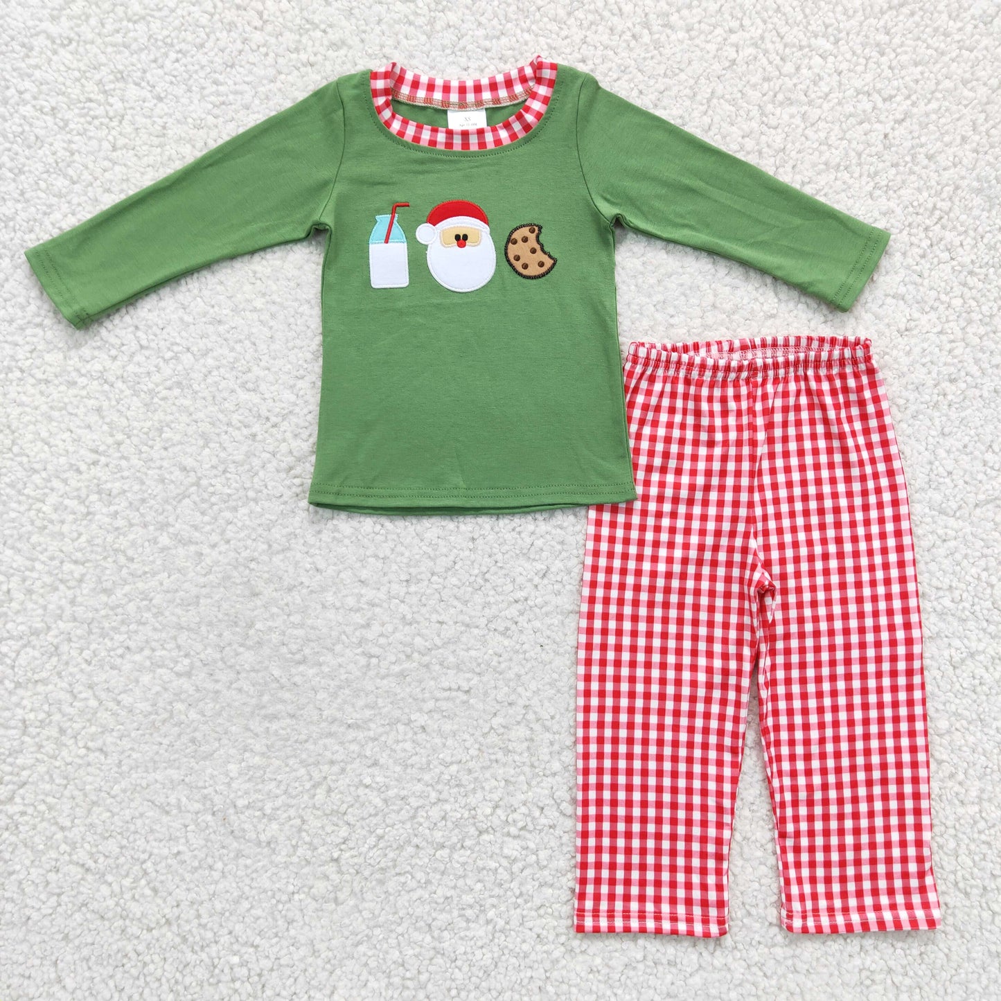 Boys Christmas Santa Cookies Outfits Embroidery