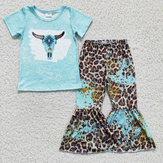 Girls Blue Cow Outfits Leopard Pants