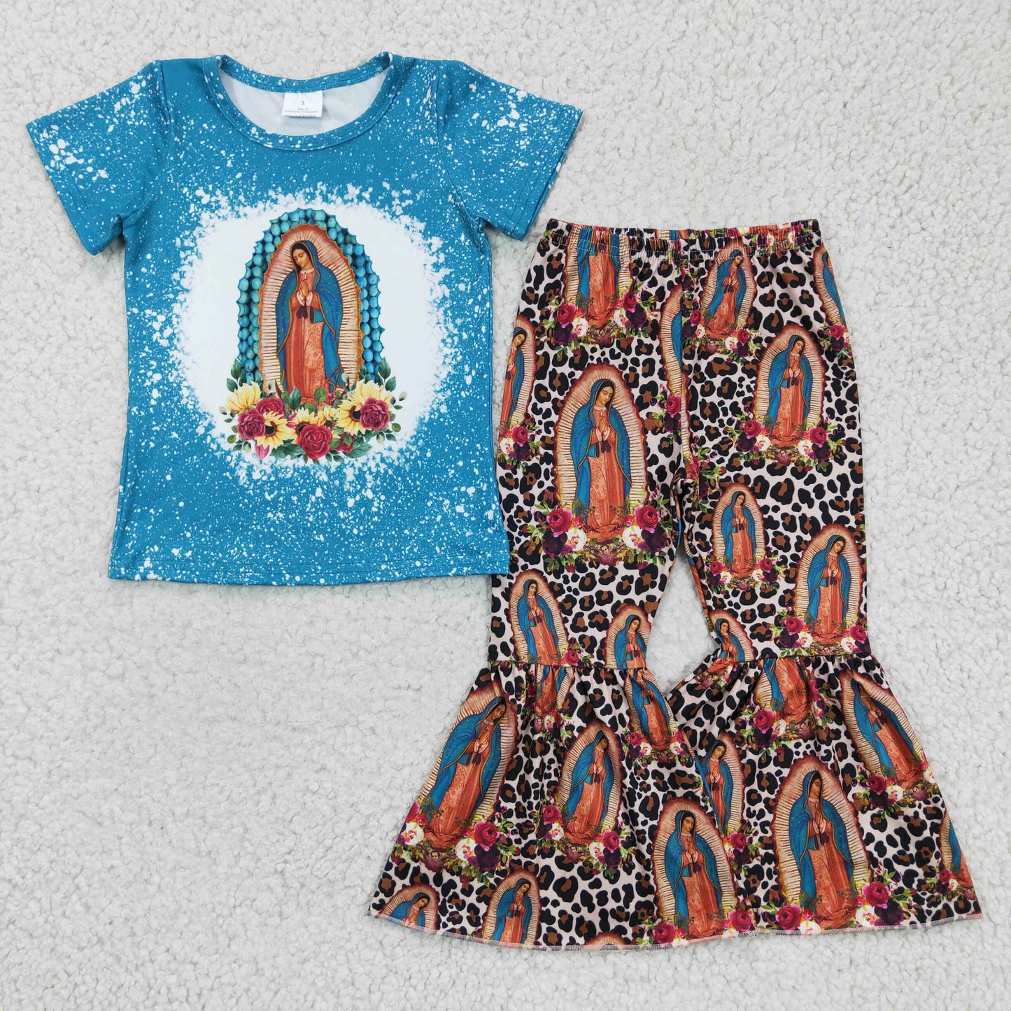 Girls Jesus Blue Outfits Short Sleeves Bell Bottom Pants