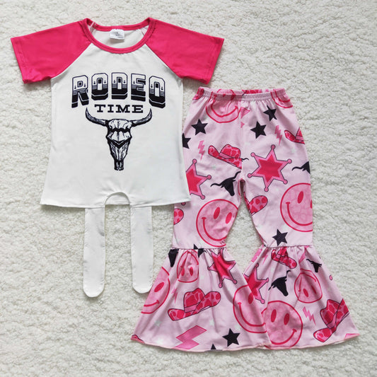 Girls Rodeo Outfits Short Sleeves Pink Pants