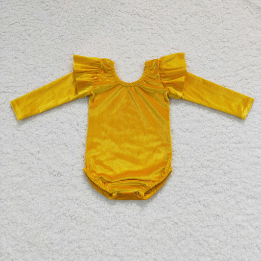 Baby Velvet Rompers Yellow Long Sleeves