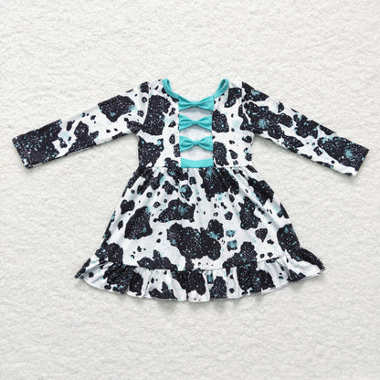 Girls Black Cow Dress Long Sleeves