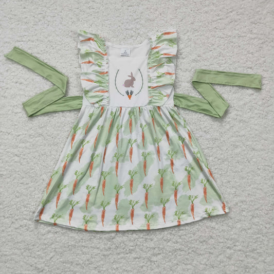 Girls Easter Bunny Carrot Twirl Dress Green With Belt