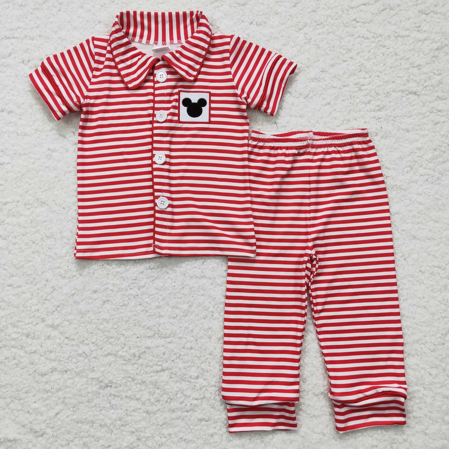 Boys Red Stripe Pajamas Embroidery