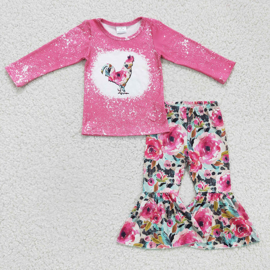 GLP0110 Girls Chicken Outfits Longs Sleeves Floral Pants