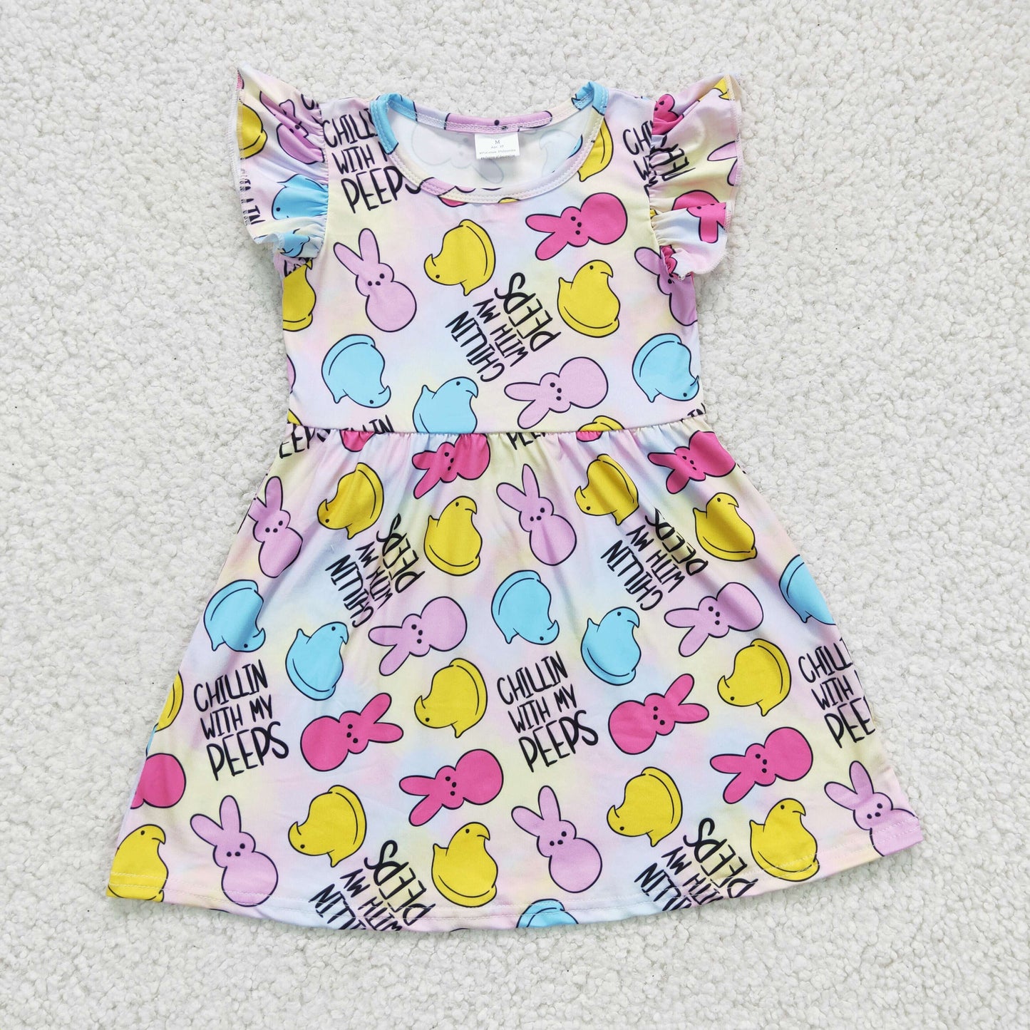 Girls Easter Peeps Dress Flutter Sleeves